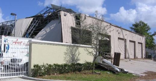 Stock shot of a wind damaged building